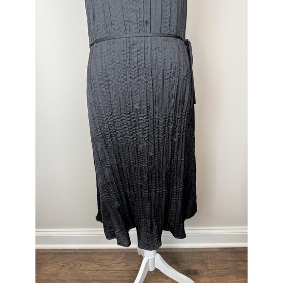 Kaia Pleated Midi Slip Dress Belted Black Sz Small - Picture 3 of 8
